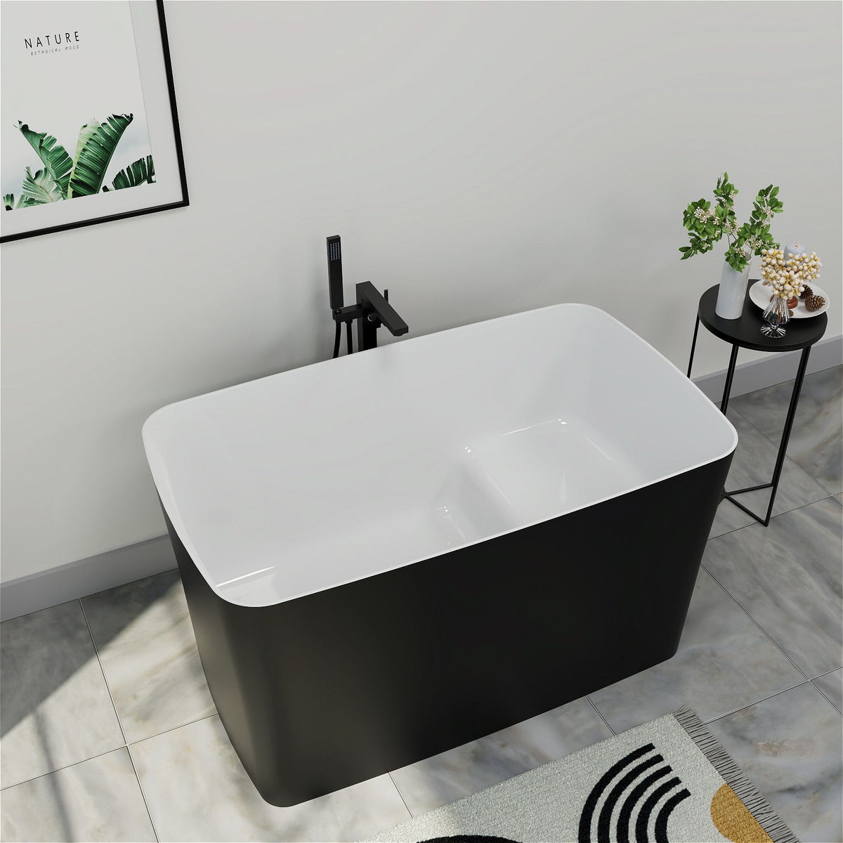 47" 100% Acrylic Freestanding Soaking Bathtub, Black