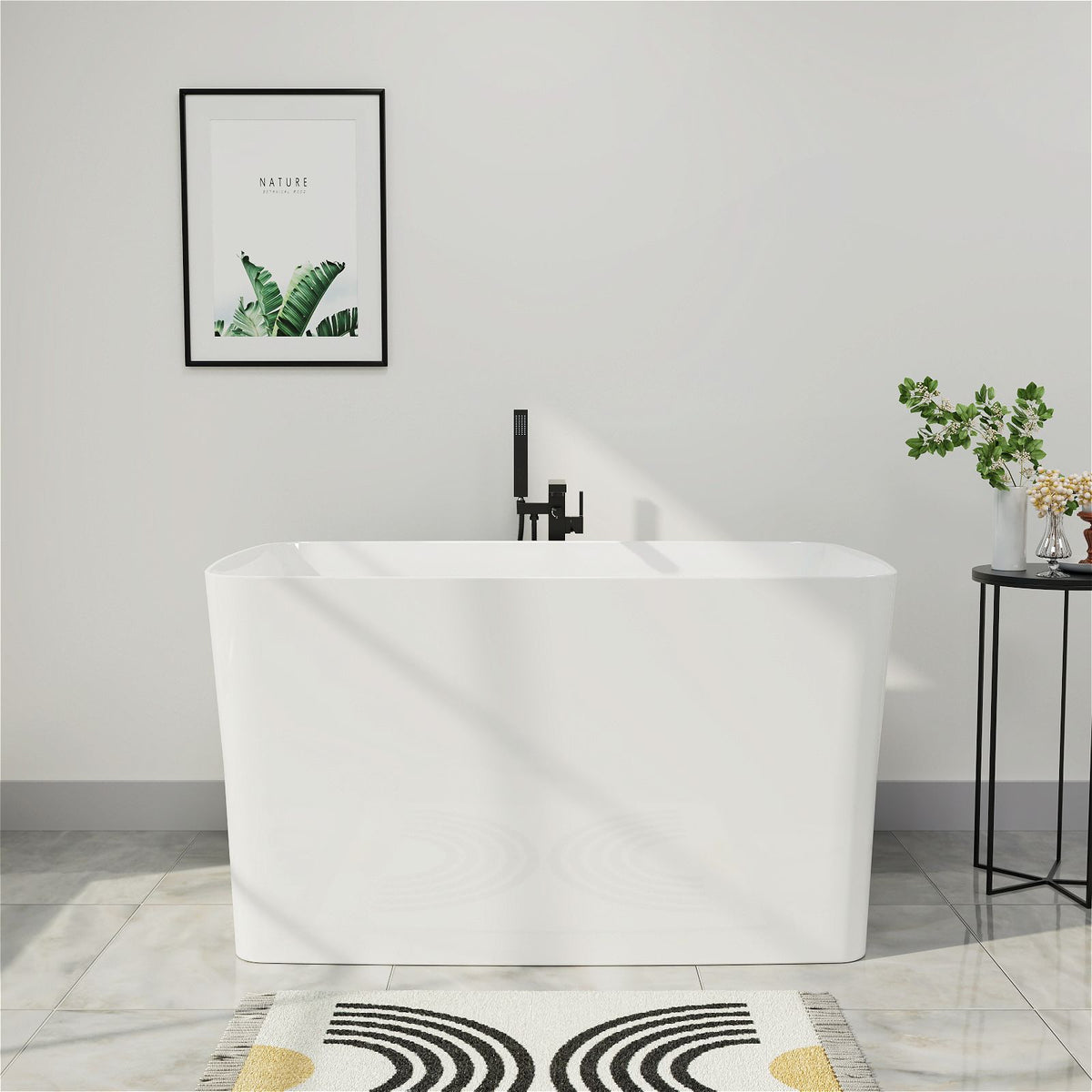 47" Mokleba 100% Acrylic Freestanding Square Japanese Soaking Tub with Seat and Toe-Tap Drain, 3 Colors