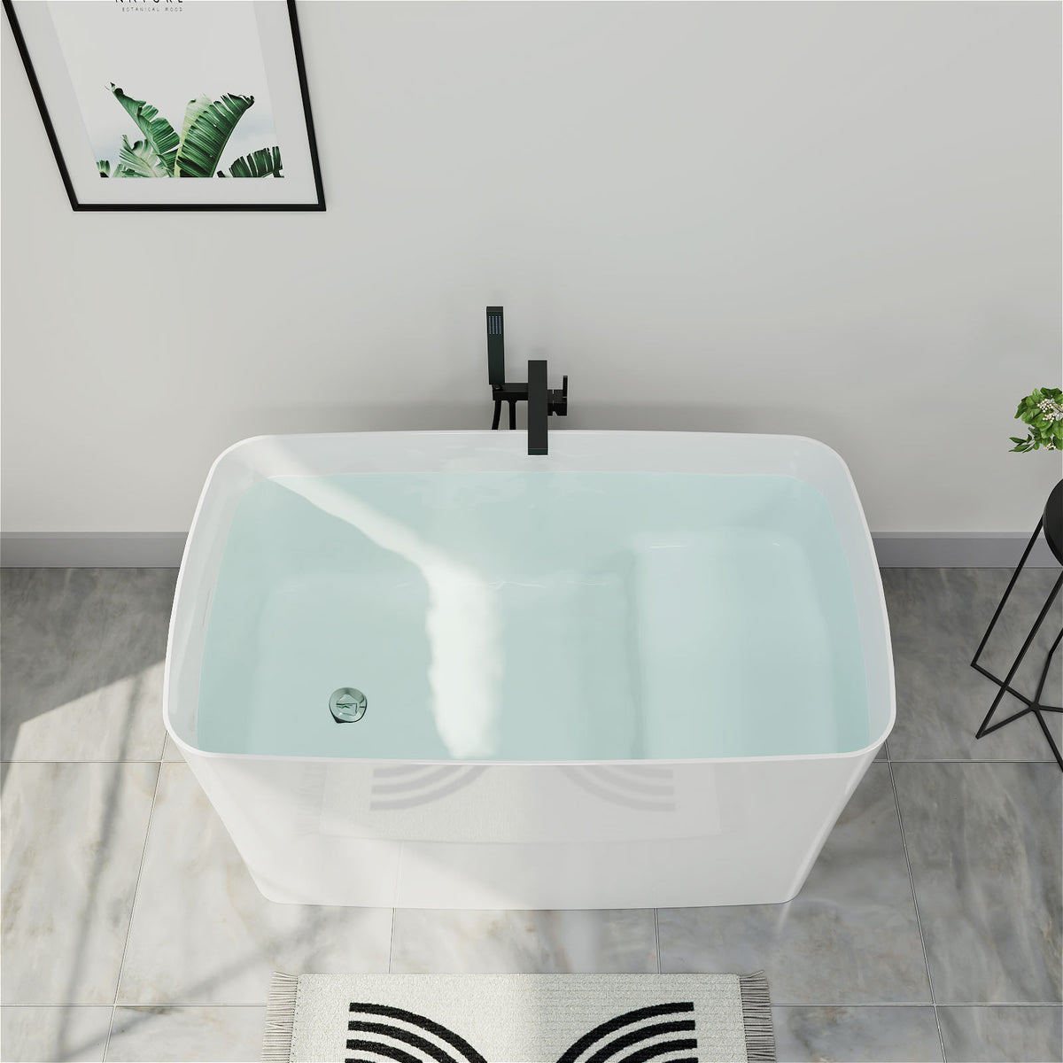 Mokleba 47" Acrylic Freestanding Square Japanese Soaking Tub with Seat and Pop-up Drain