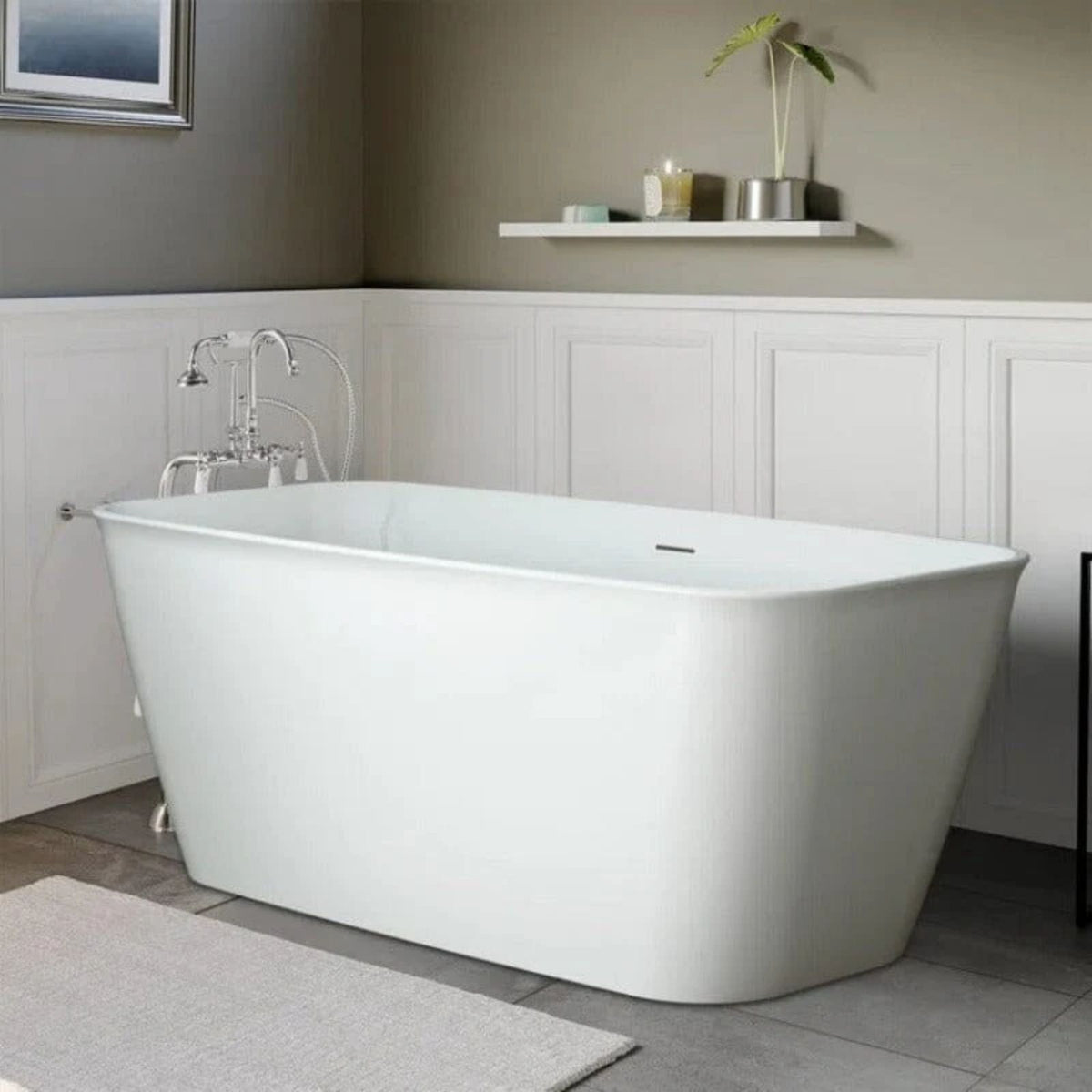 59 Inch Acrylic Soaking Tub Freestanding with Flatbottom Design