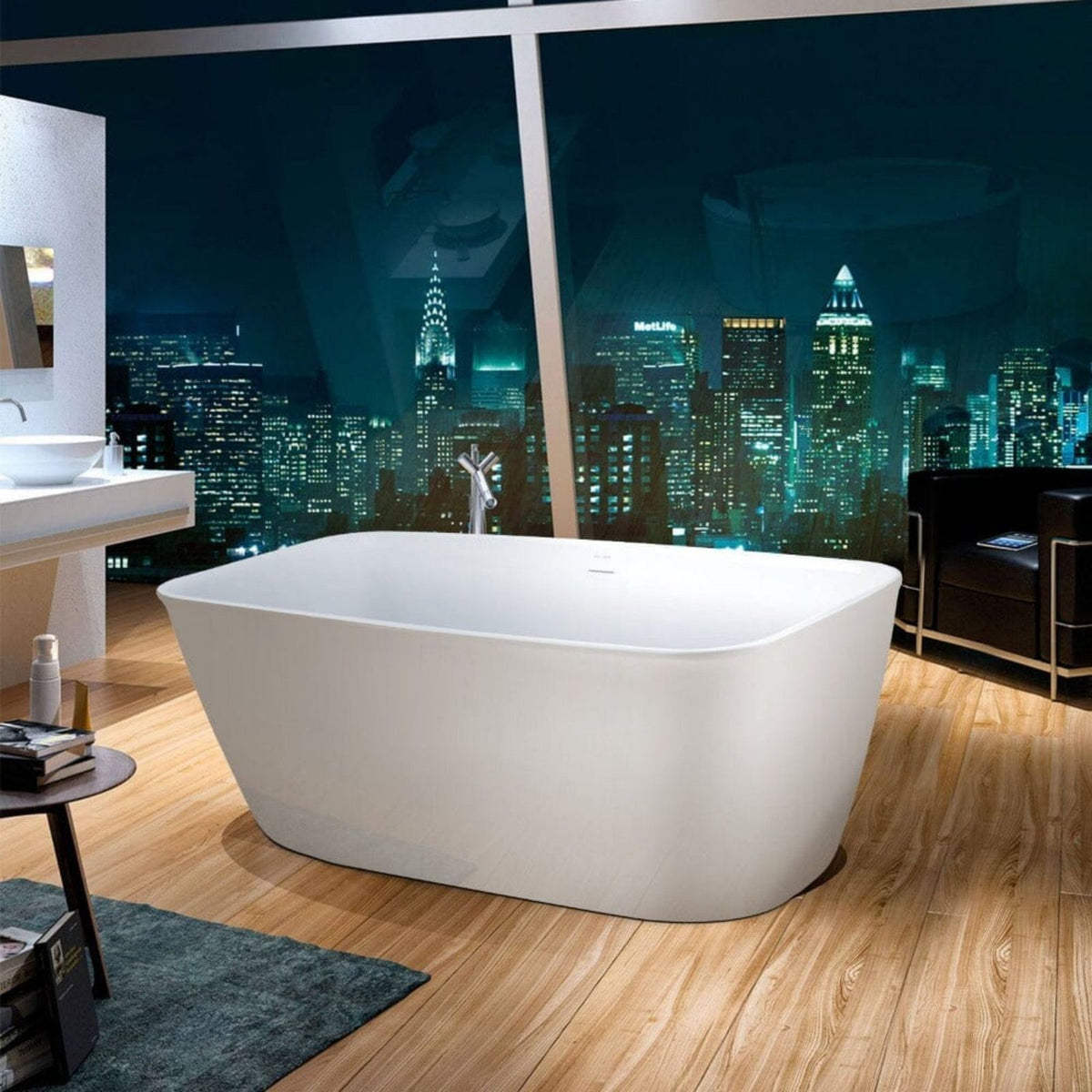 59 Inch Flatbottom Acrylic Freestanding Soaking Bathtub