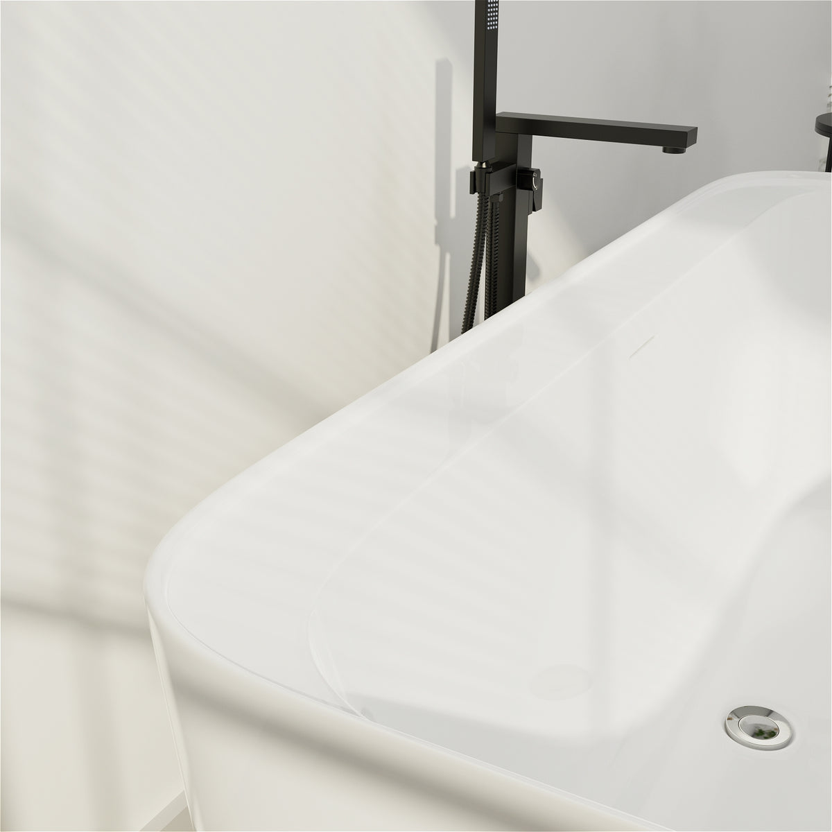 59 Inch White Rectangle Flatbottom Acrylic Bathtub