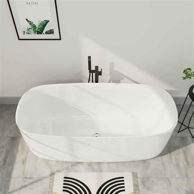 59" Freestanding Soaking Acrylic Bathtub with Drain and Overflow