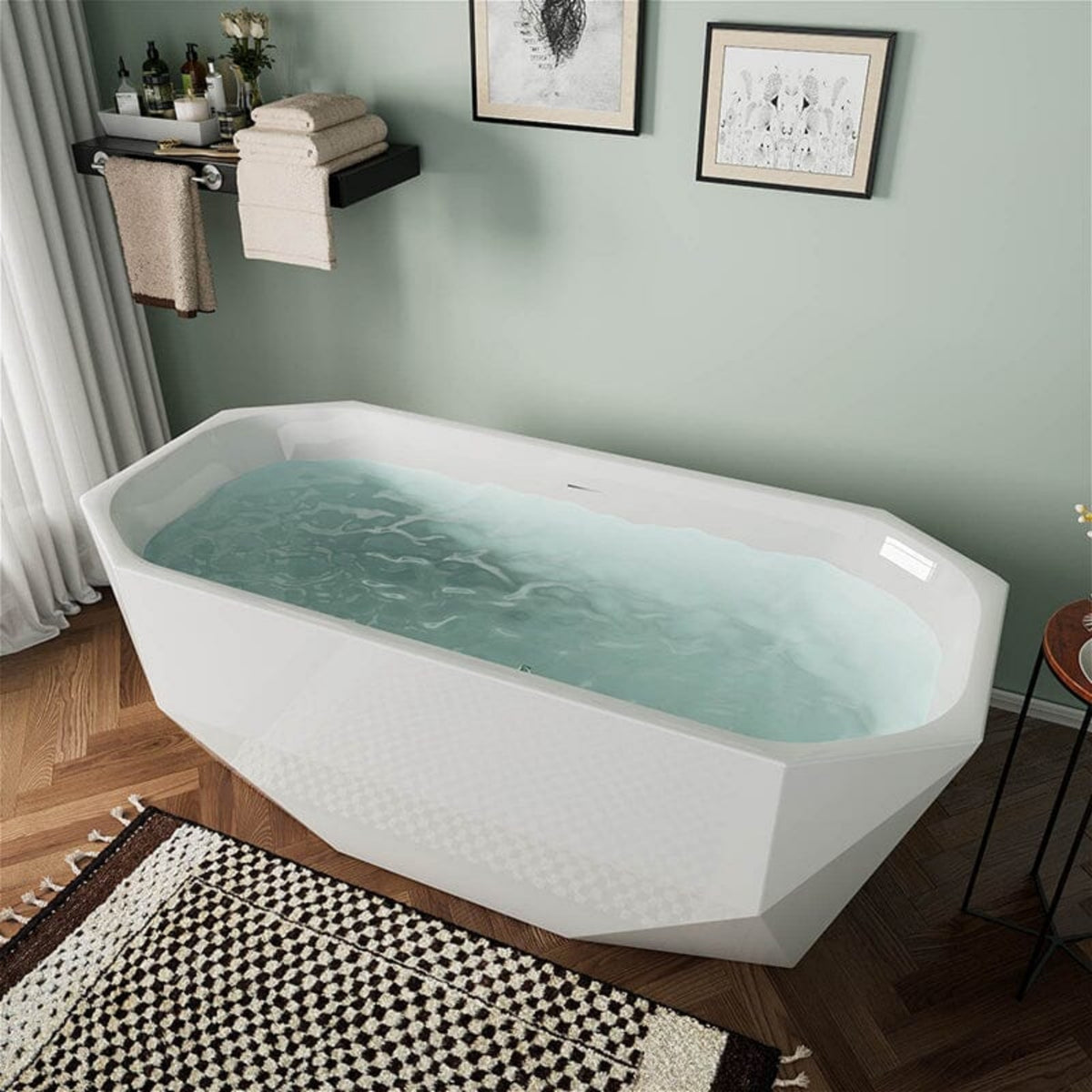 63 Inch Acrylic Rectangular Freestanding Soaking Tub