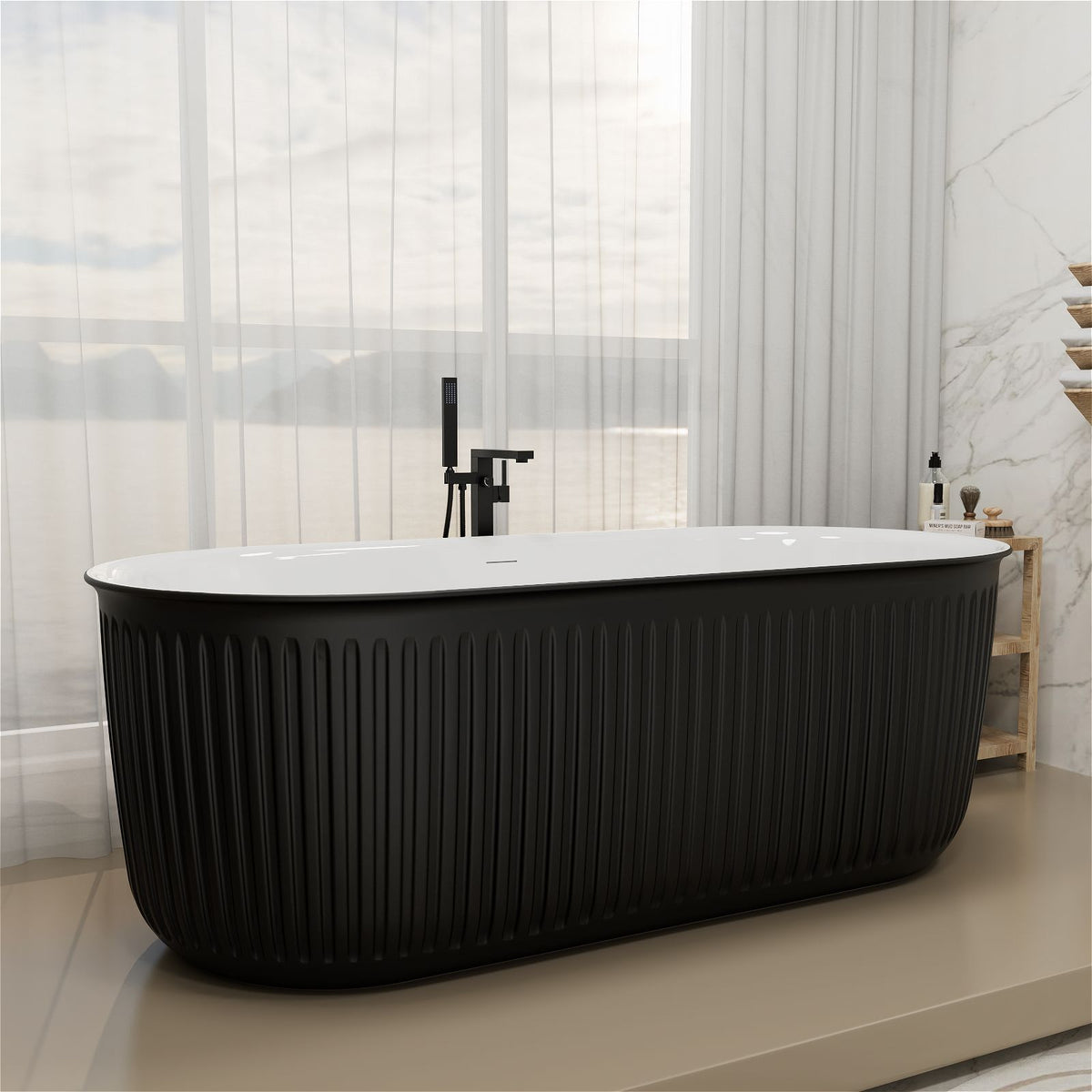 67 Inch Oval Double-Ended Acrylic Soaking Tub by Mokleba