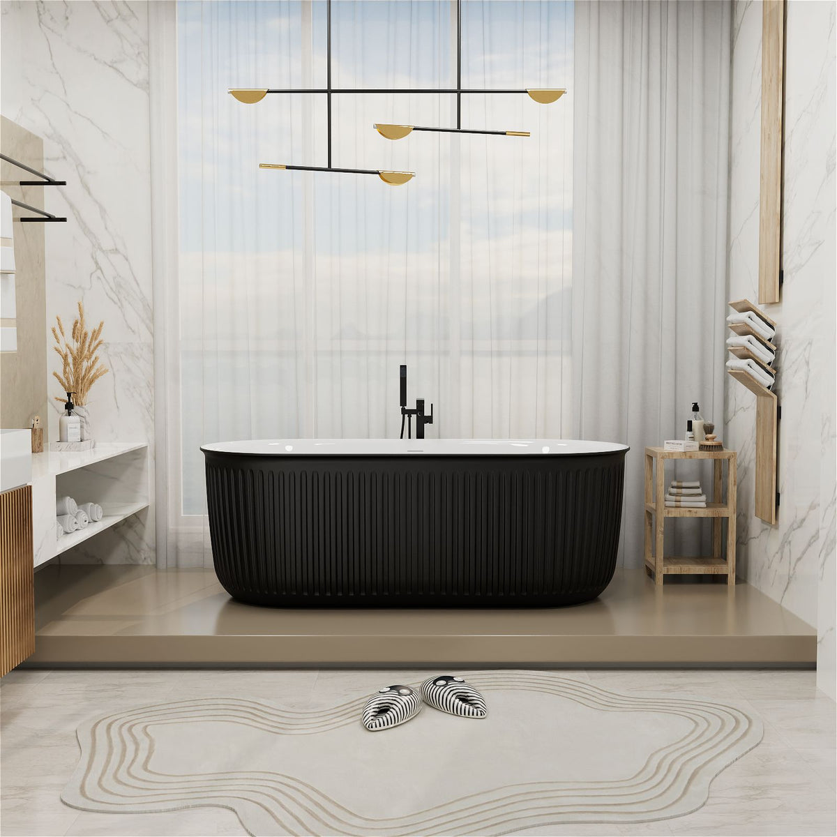 67 Inch Oval Freestanding Acrylic Bathtub Mokleba