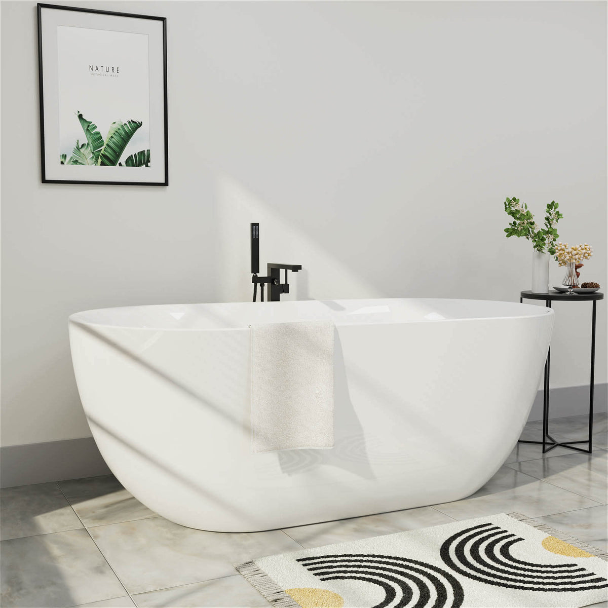 Mokleba 67" x 31" Grand Oval Acrylic Freestanding Soaking Bathtub with Polished Chrome Drain