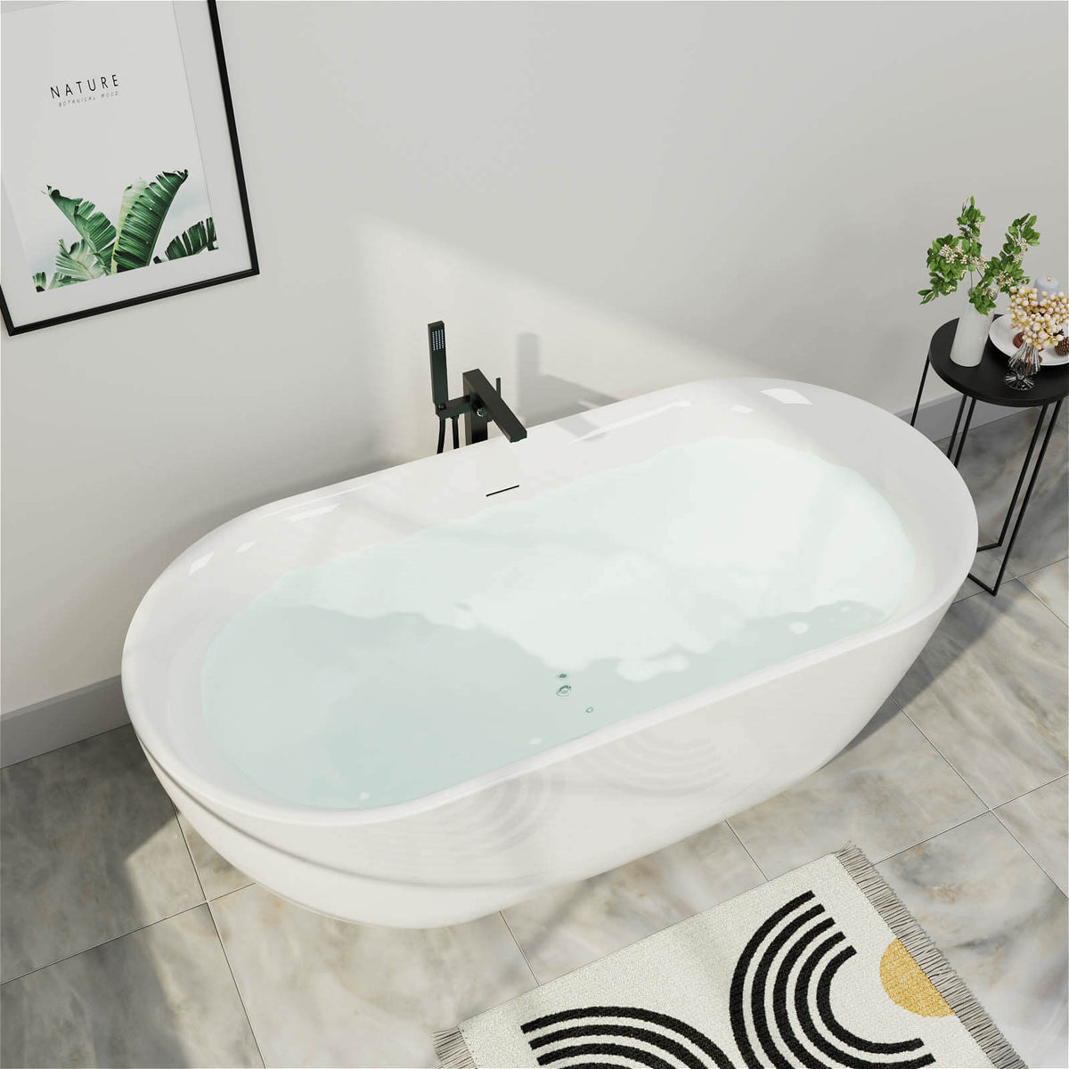 Mokleba 67" x 31" Grand Oval Acrylic Freestanding Soaking Bathtub with Polished Chrome Drain