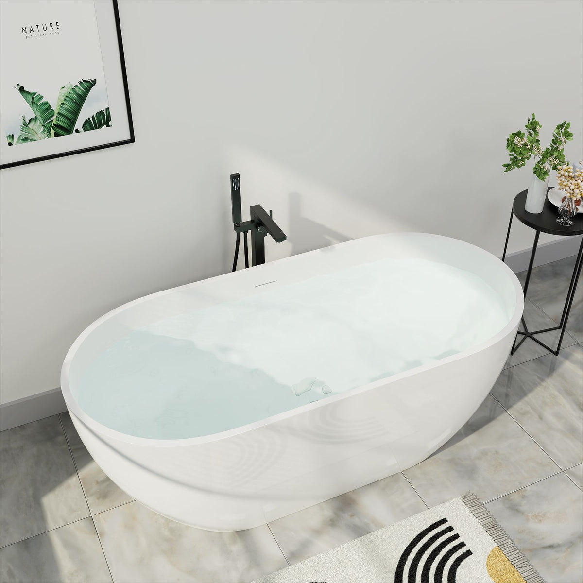 70 Inch Oval Freestanding Acrylic Bathtub with Ergonomic Design