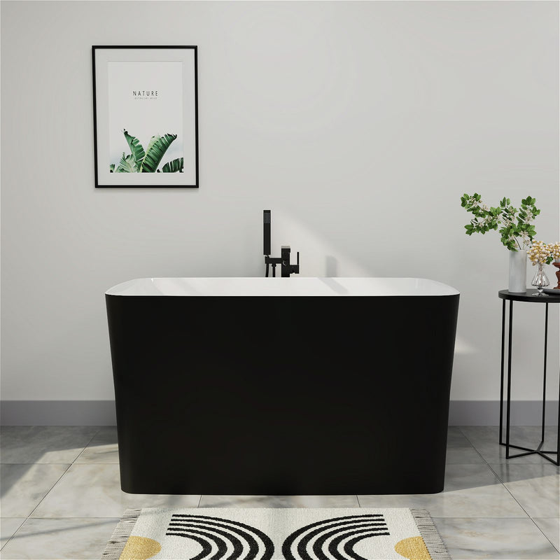 Acrylic Freestanding Square Japanese Soaking Tub with Seat and Toe-Tap Drain, Matte Black