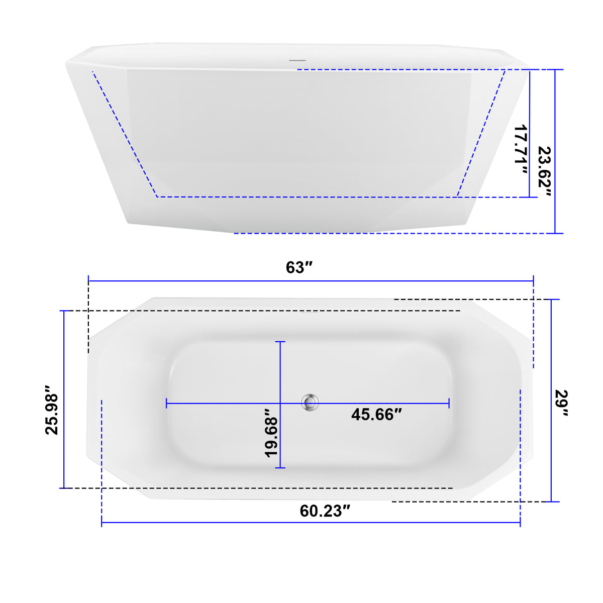 Acrylic Freestanding Bathtub 63"