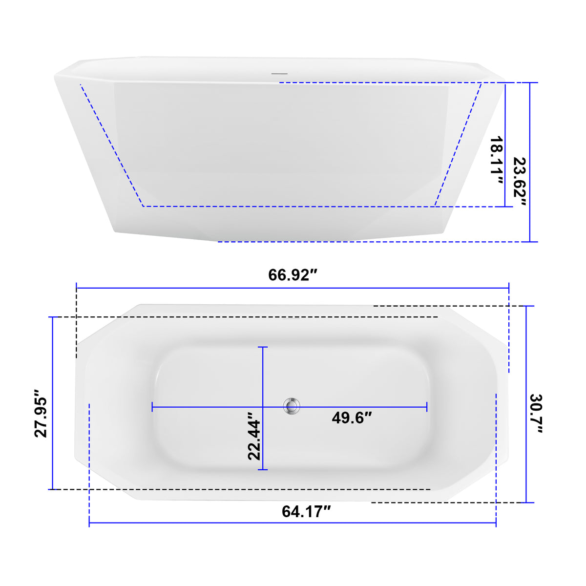 Acrylic Freestanding Bathtub 67"