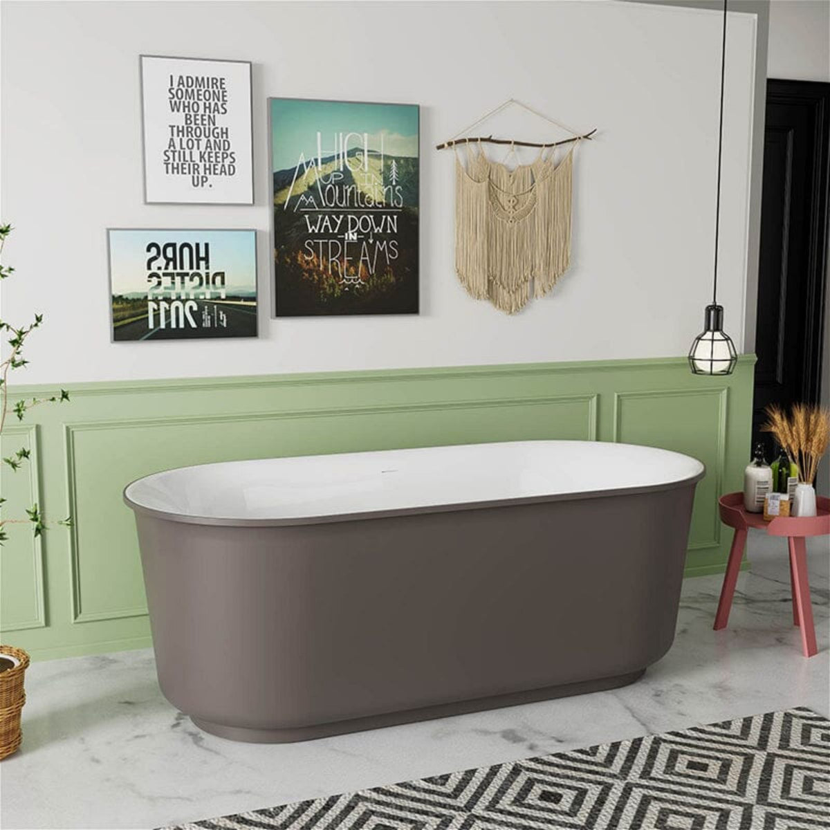 Artificial Stone Freestanding Soaking Tub in 59 Inches