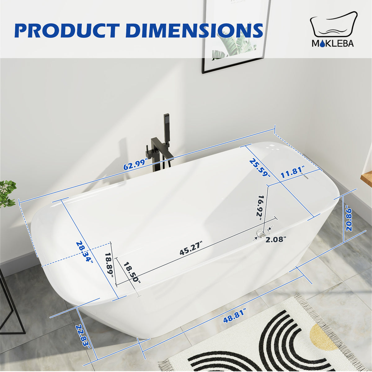 Bathtub Product Dimensions 63 Inch