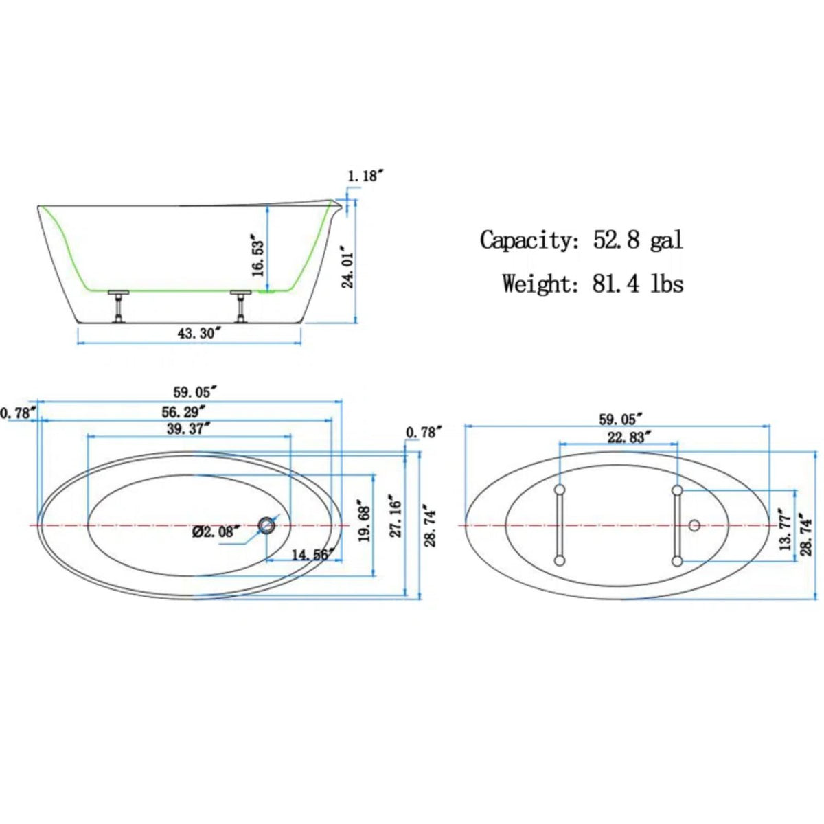 Bathtub Product Dimensions