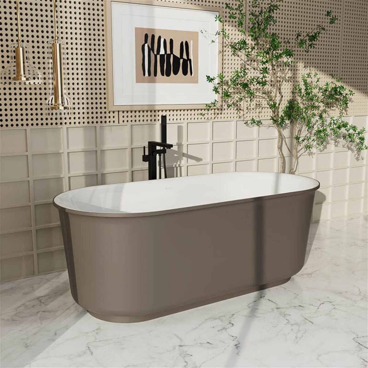 Brown Solid Surface Soaking Tub in 59 Inches