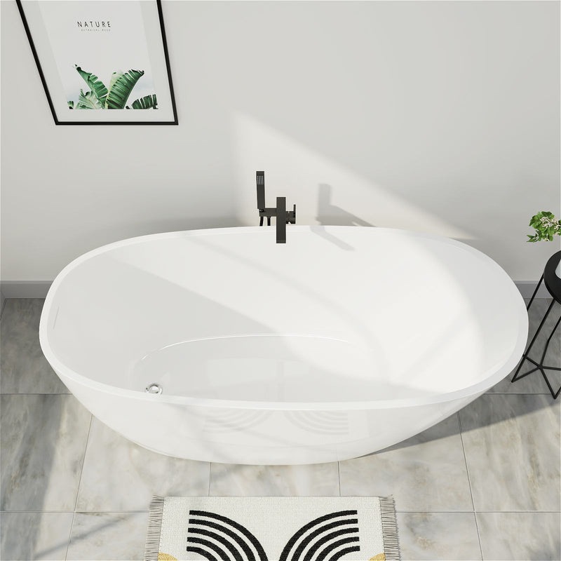 Glossy White 59" Freestanding Soaking Acrylic Bathtub