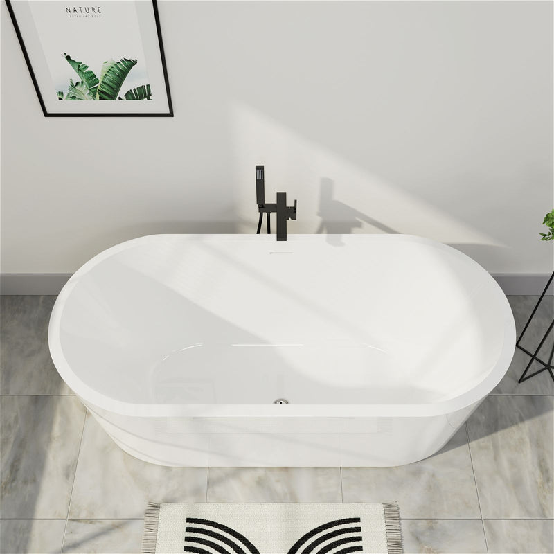 Glossy White 59L x 28W Freestanding Soaking Acrylic Bathtub