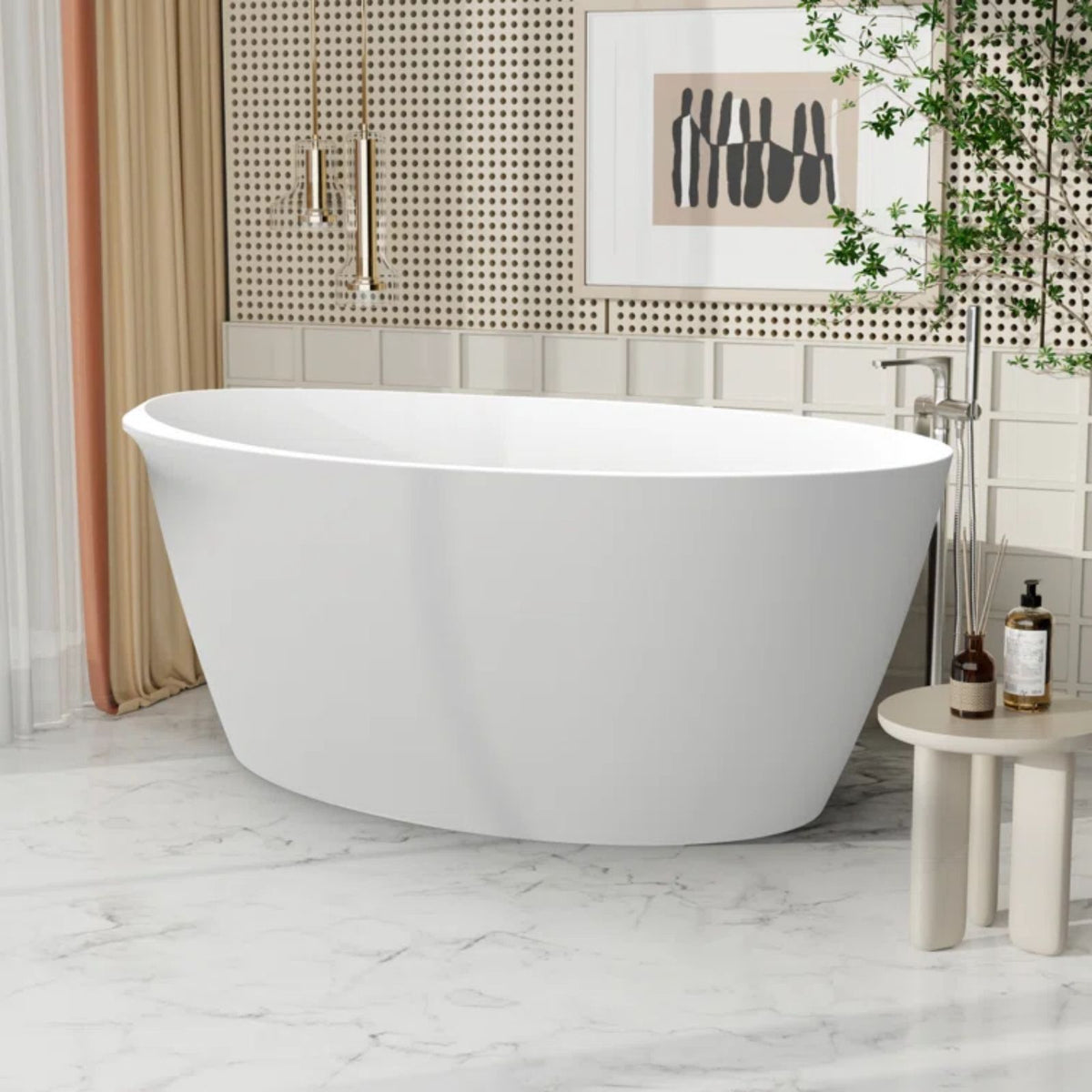 Glossy White Freestanding Acrylic Soaking Bathtub