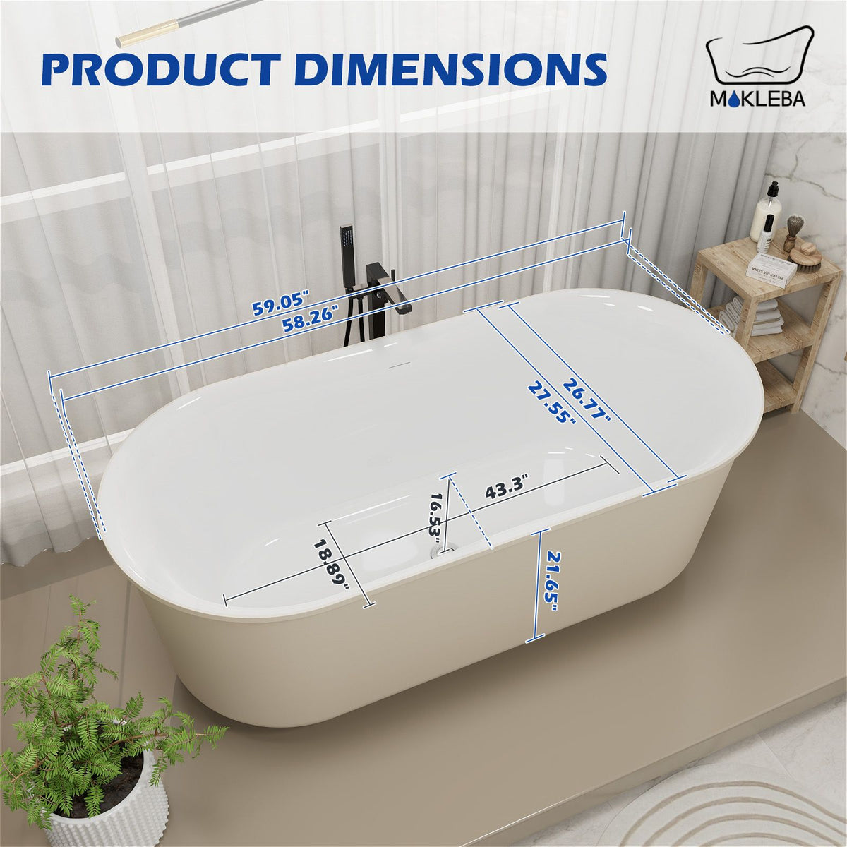 Khaki Solid Surface Oval Tub Size