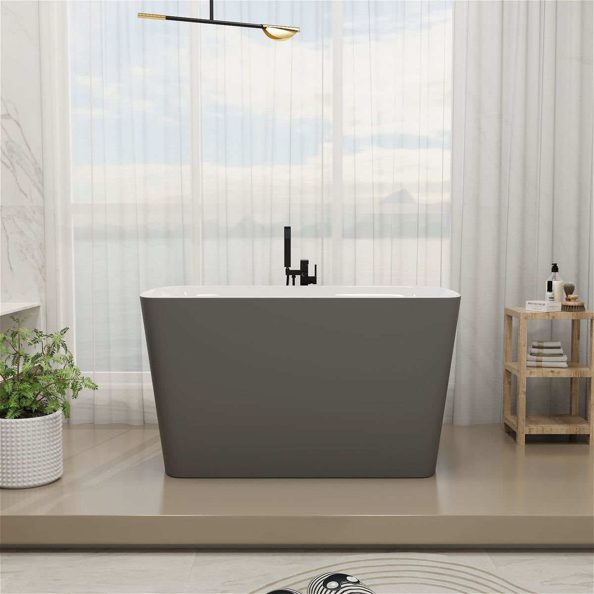 Mokleba 47" Square Lucite Acrylic Japanese Soaking Tub with Chrome Drain Gray