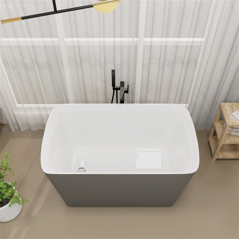 Mokleba 47" Square Lucite Acrylic Japanese Soaking Tub with Chrome Drain Matte Gray