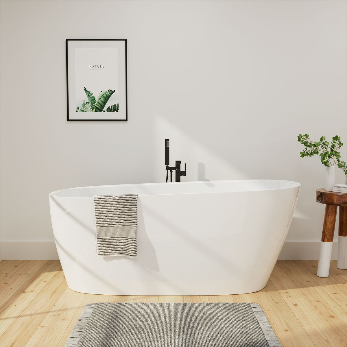 Mokleba 59L x 28W Freestanding Single Slipper Acrylic Soaking Bathtub with Drain 3 Colors