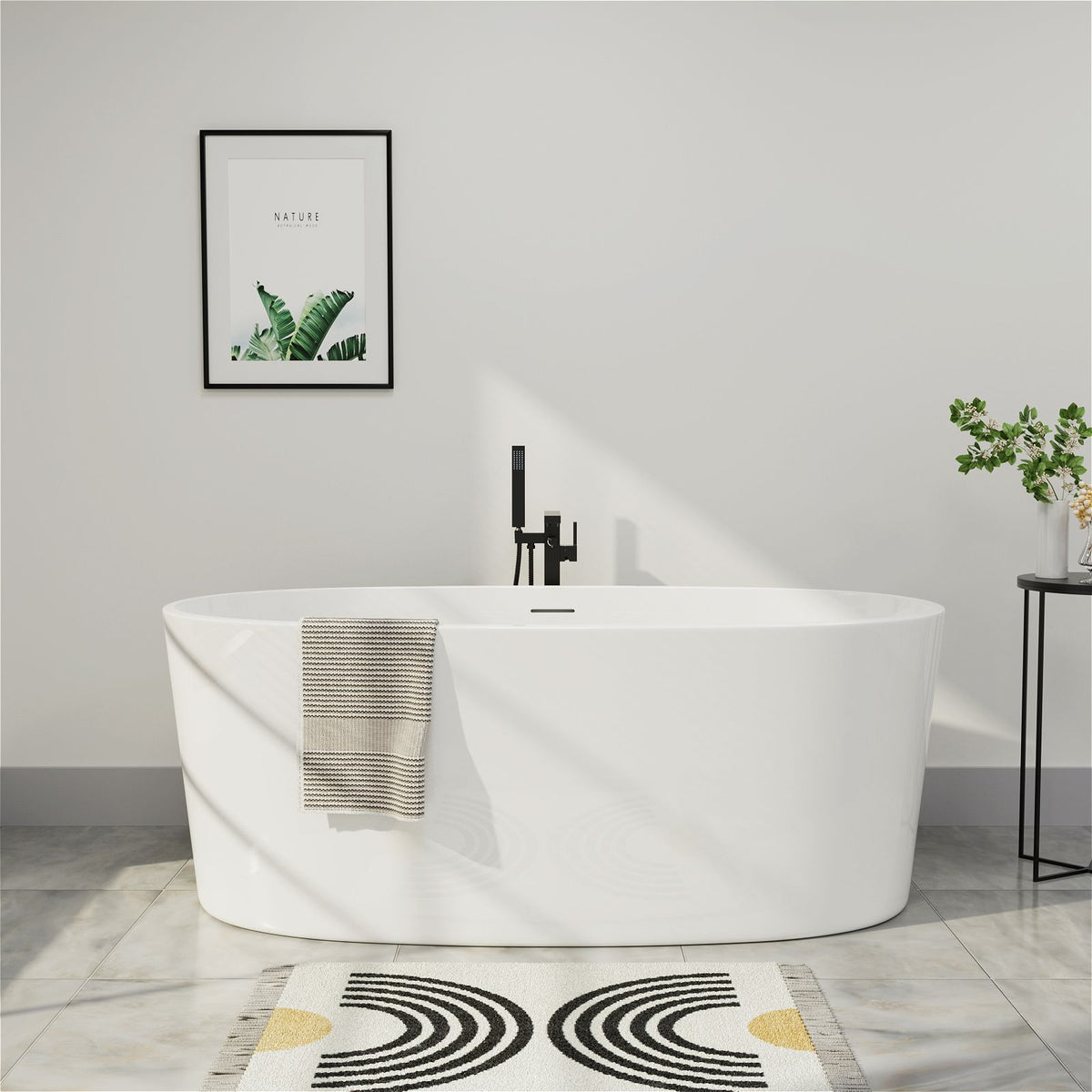 Mokleba 59"x30" Freestanding Oval Soaking Acrylic Bathtub with Chrome Drain and Overflow