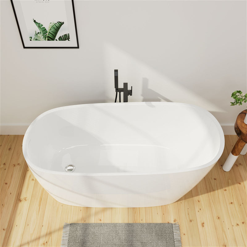 Mokleba White Single Slipper Freestanding Acrylic Soaking Bathtub