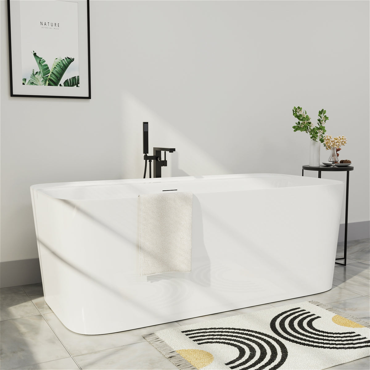 Mokleba 59 Inch White Acrylic Freestanding Bathtub