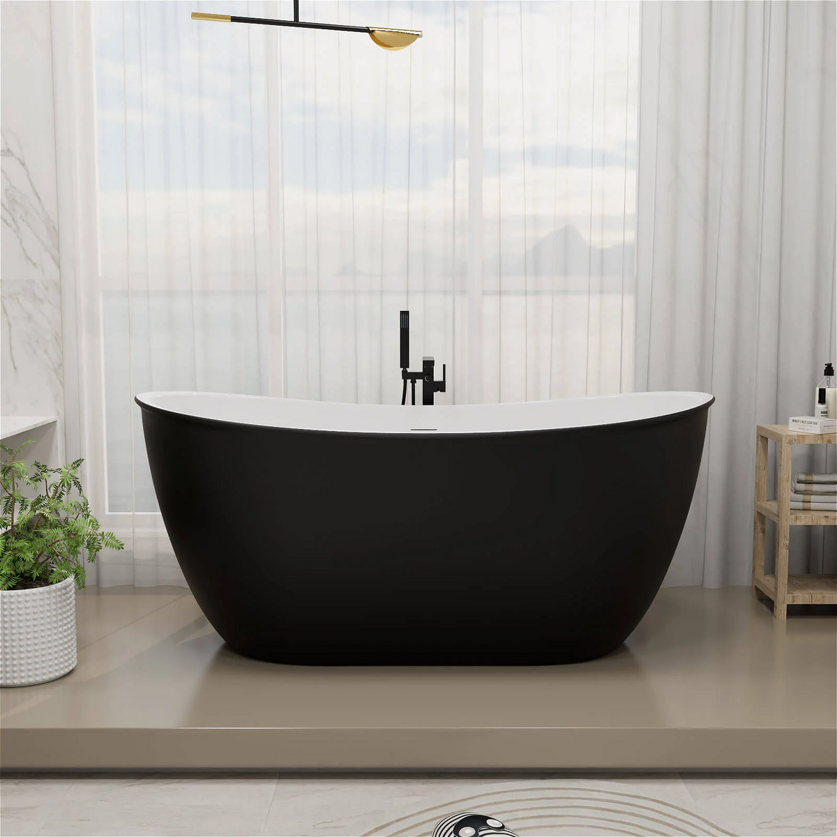 Mokleba 59" Acrylic Double Slipper Freestanding Bathtub Luxurious Deep Soaking Tub Black