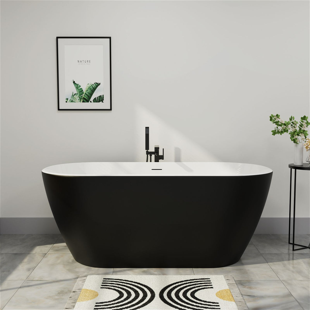 Mokleba 59L x 29W Freestanding Oval Double Slipper Soaking Bathtub Drain Black