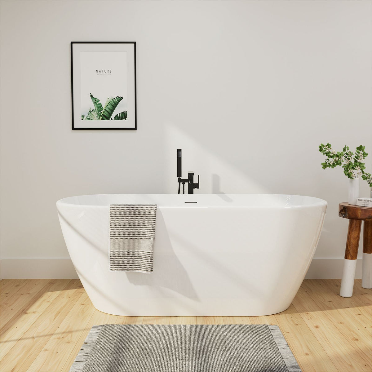 Mokleba 59L x 29W Freestanding OvalDouble Slipper Soaking Bathtub Drain 3 Colors