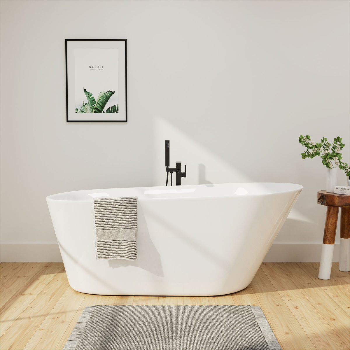 Mokleba 61" Freestanding Single Slipper Acrylic Tub with Chrome Drain Pearl-Shape Overflow