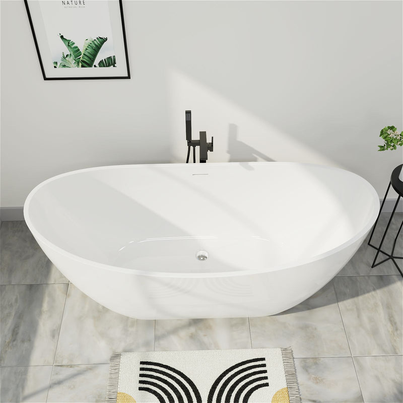 Mokleba 62" Freestanding Double Slipper Lucite Acrylic Soaking Tub with Chrome Toe-Tap Drain