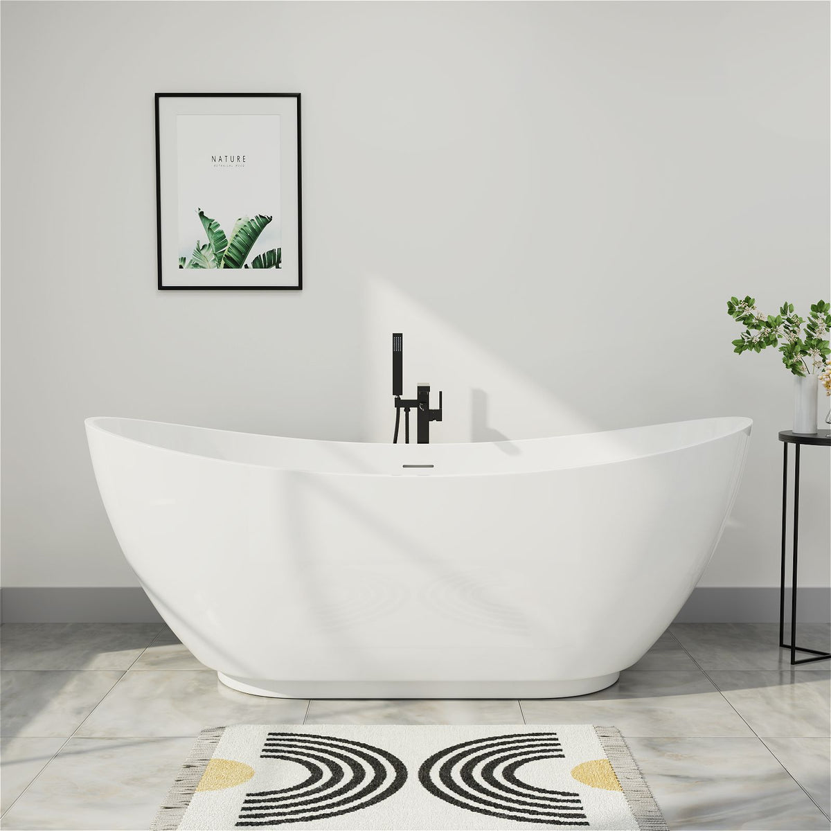 Mokleba 62" Lucite Acrylic Freestanding Double Slipper Soaking Tub with Toe-Tap Chrome Drain