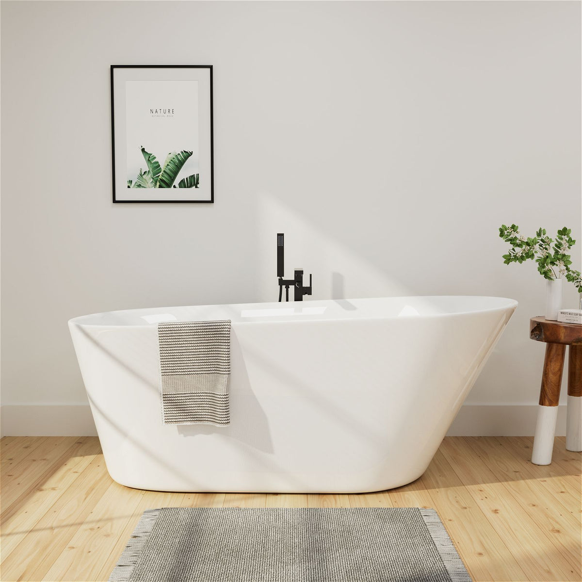 Mokleba 65" Freestanding Single Slipper Acrylic Bathtub with Chrome Drain Pearl-Shape Overflow