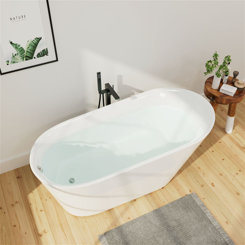 Mokleba 65 Freestanding Single Slipper Acrylic Tub with Chrome Drain Pearl-Shape Overflow