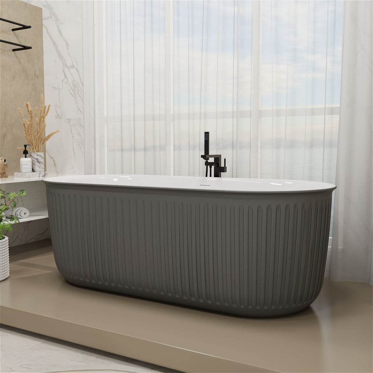 Mokleba 67 Fluted Freestanding Acrylic Bathtub Gray