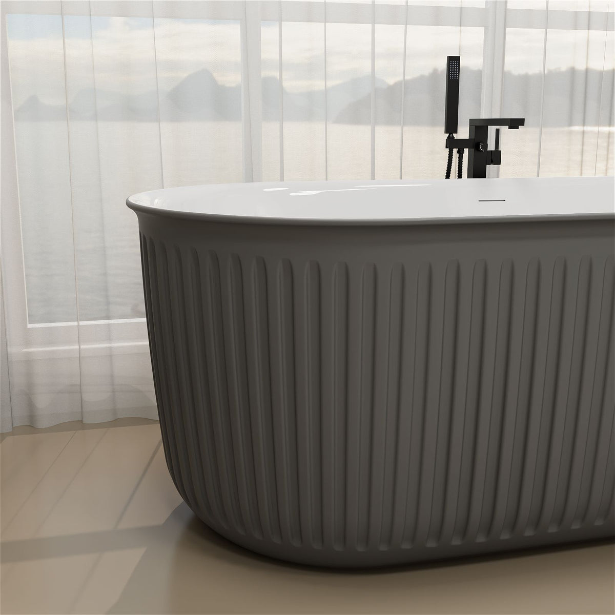 Mokleba 67 Inch Fluted Double-Ended Soaking Tub Gray