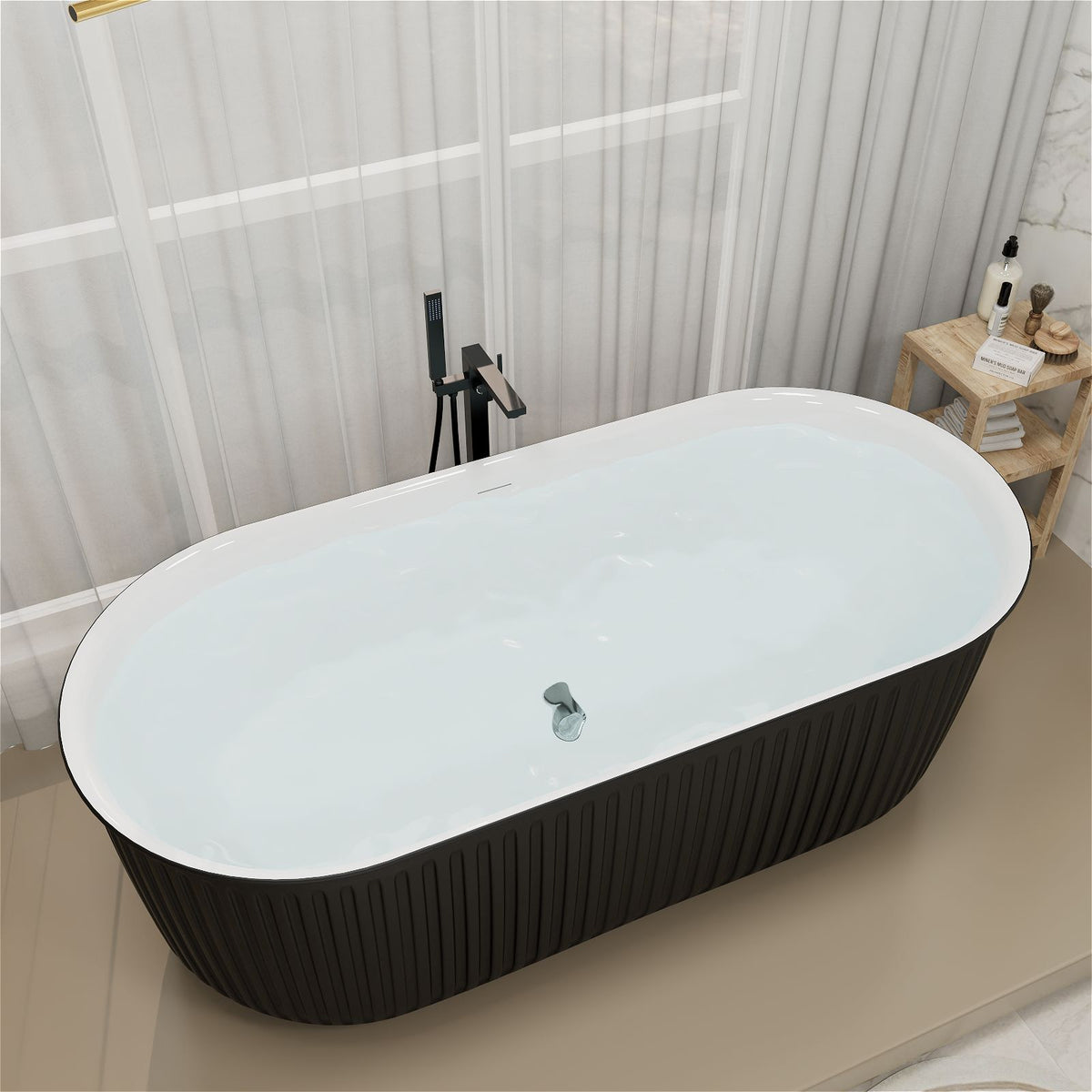 Mokleba 67 Inches Freestanding Fluted Soaking Tub