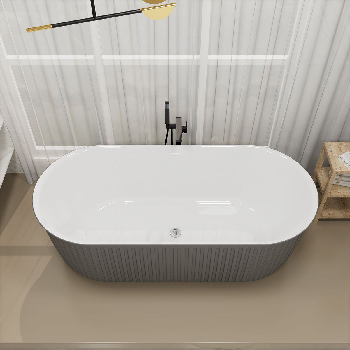 Mokleba 67 Inches Freestanding Fluted Soaking Tub Gray