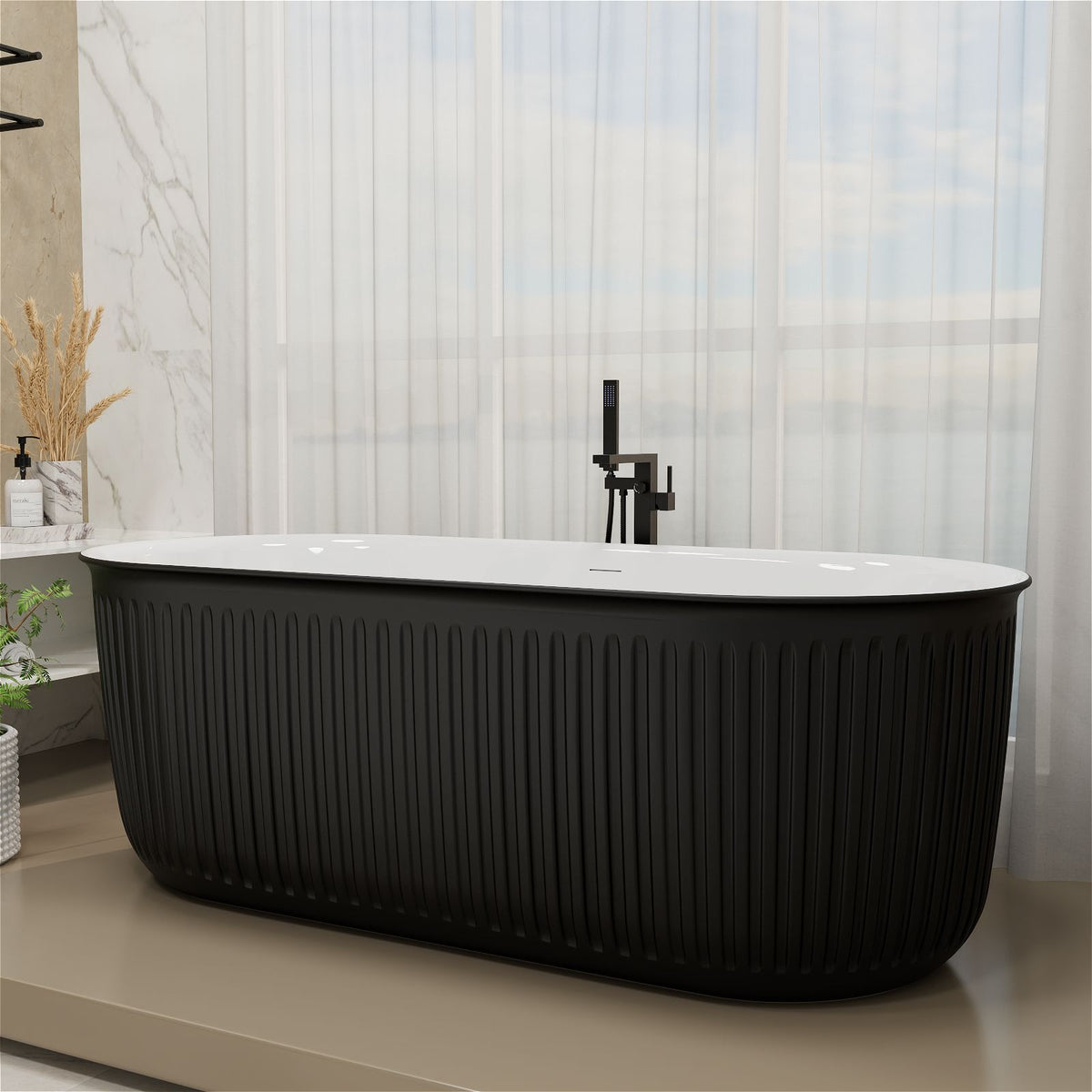 Mokleba 67" Fluted Freestanding Acrylic Bathtub