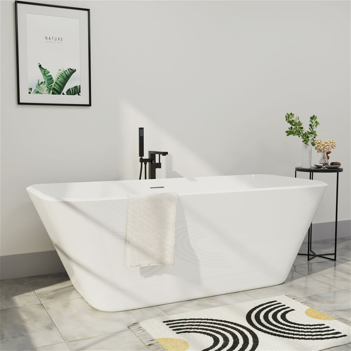 Mokleba Glossy White Freestanding Soaking Tub Trapezoidal Design