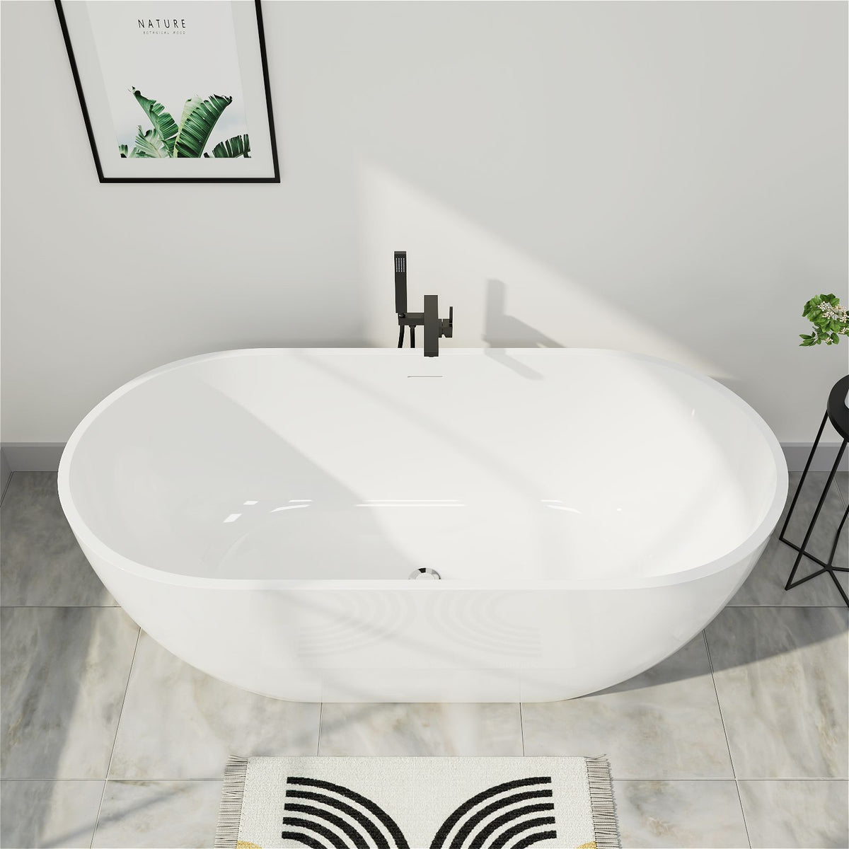 Oval Acrylic Bathtub with Ergonomic Shape