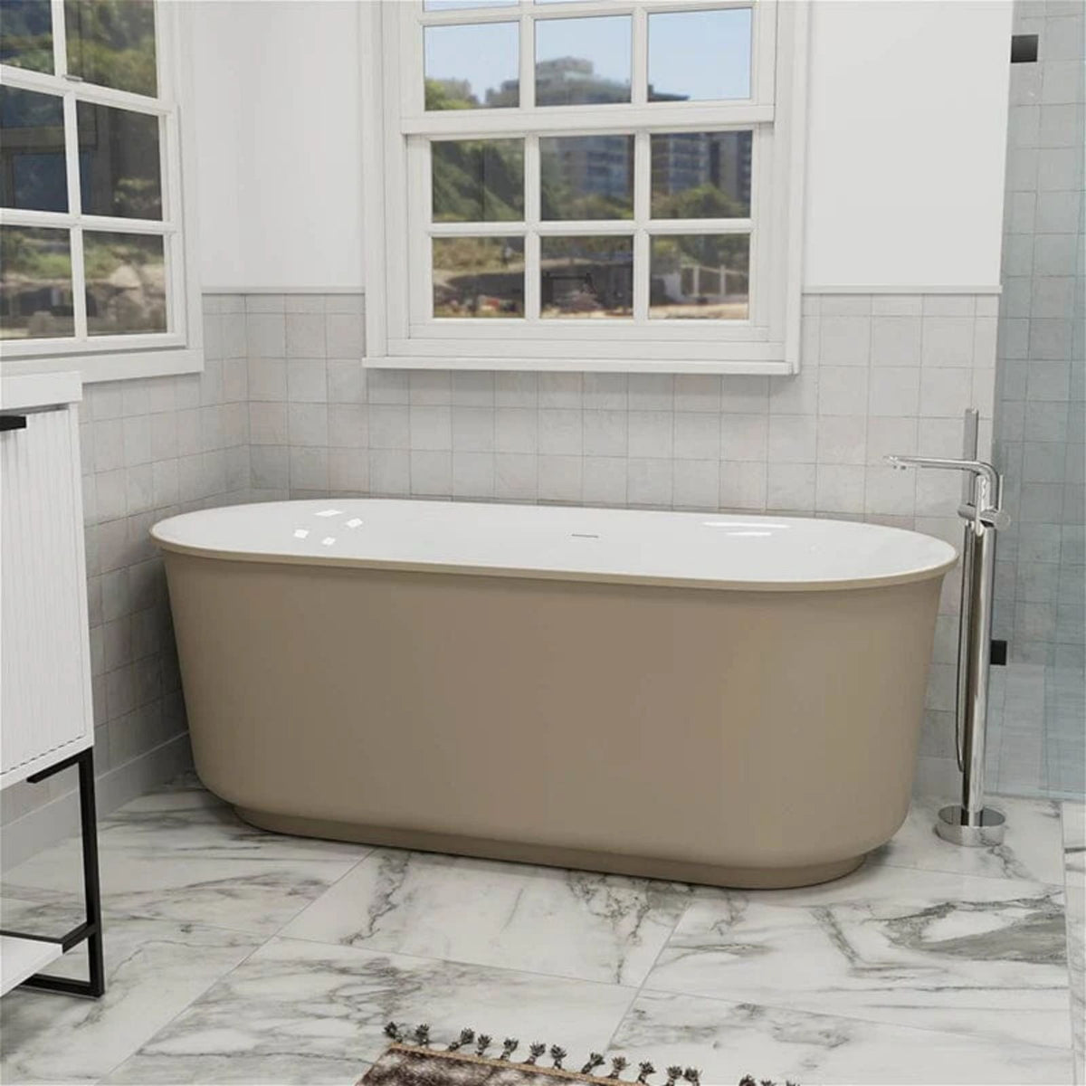 Oval Solid Surface Bathtub with Central Drain