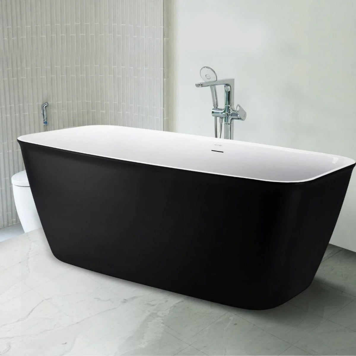 Rectangular 59 Inch Black Flatbottom Soaking Bathtub Center Drain