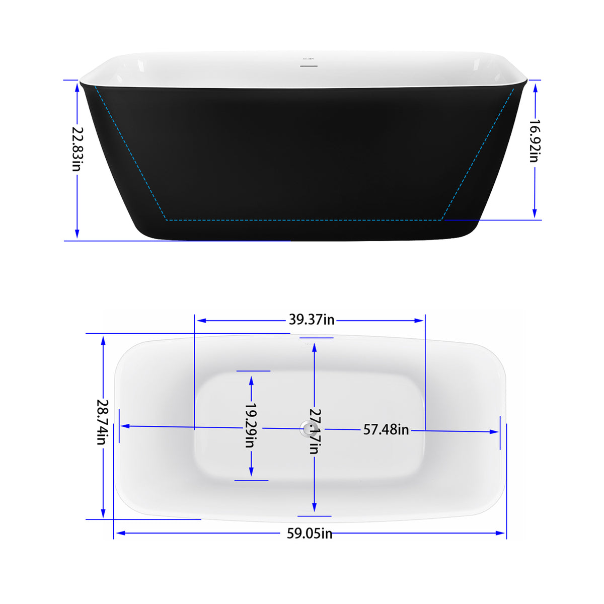 Rectangular 59" Freestanding Tub Center Drain Design