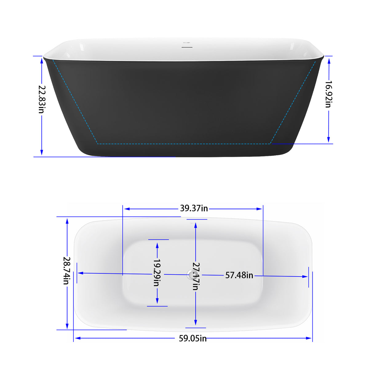 Rectangular 59 size Freestanding Tub Center Drain Design