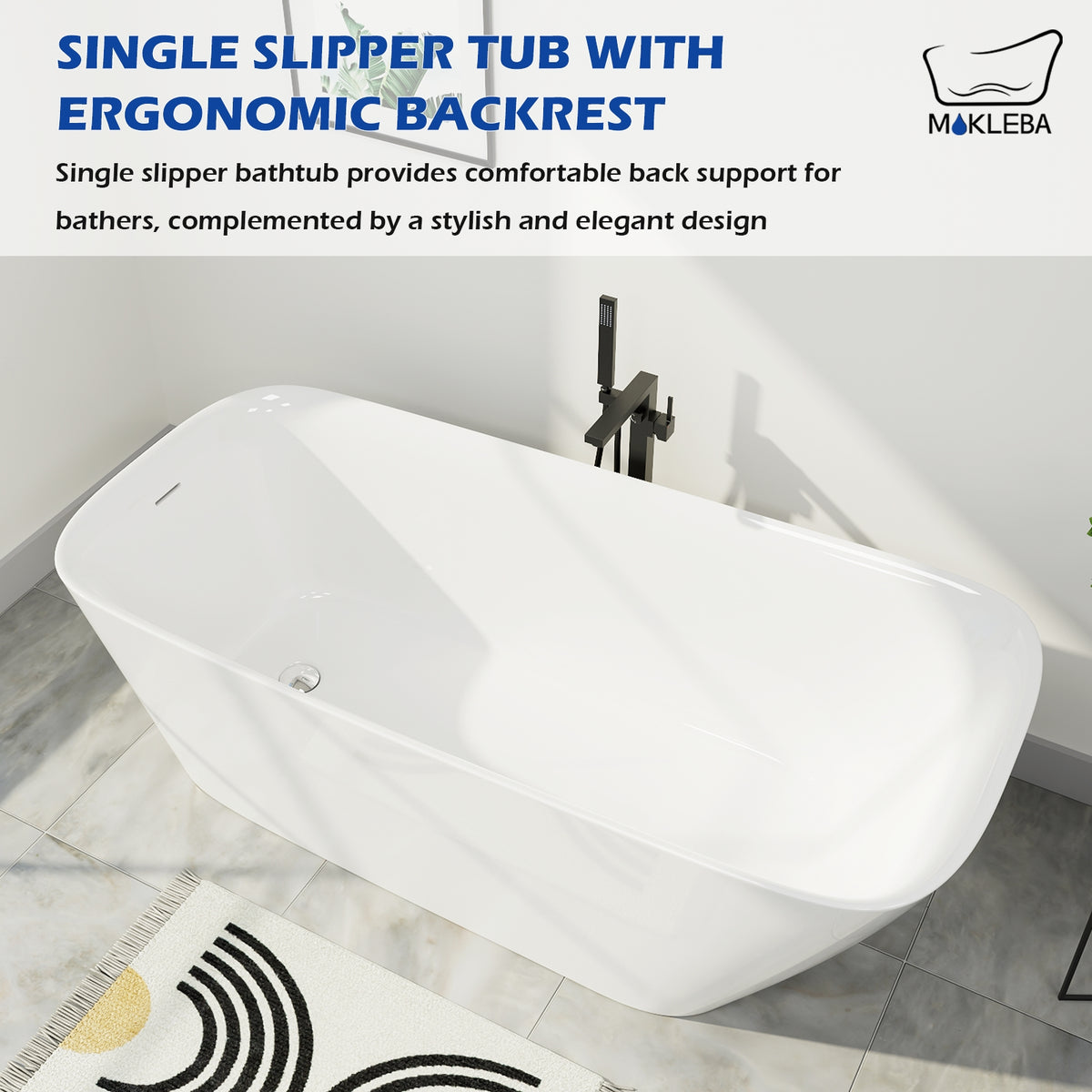 Single Slipper Tub with Ergonomic Backrest